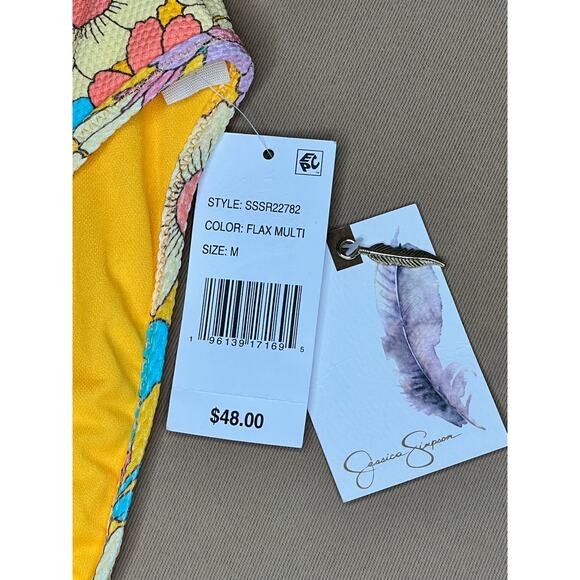 Jessica Simpson Flax Floral Rendezvous High Waist Swim Bikini Bottom M NWT - Picture 5 of 5